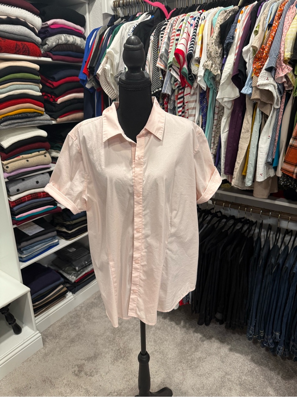 Liz Claiborne Light Pink Short-Sleeve Button-Down Shirt